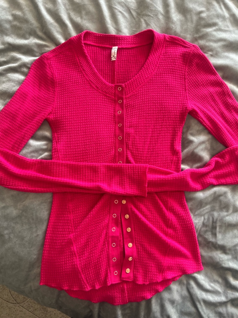 FP Movement by Free People Hot Pink Going Places Cardigan.Waffle Long Sleeve Top